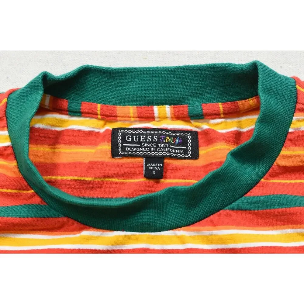 GUESS x J Balvin Vibras Striped Short Sleeve T-Shirt Men's Size Small Orange Gre - Picture 8 of 8